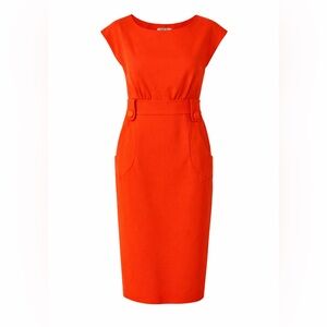 Tibi Vermillion Orange Belted Pocket Midi Dress Size M fits 6-6